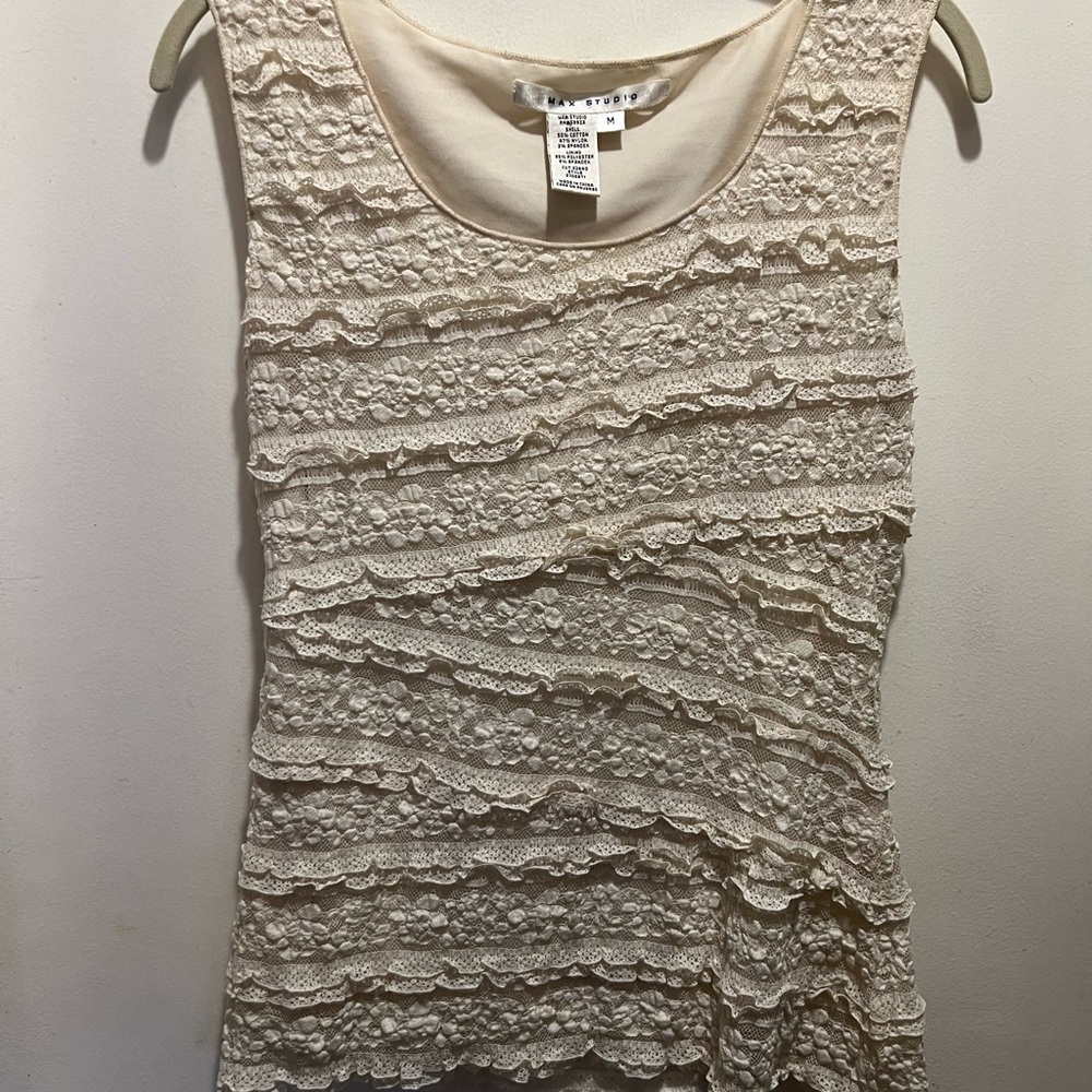 Max Studio Cream Lace Ruffle Tank Top